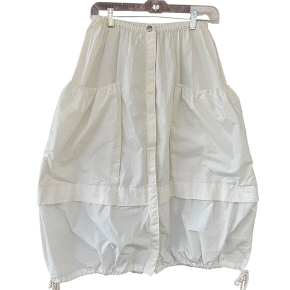 Free People XS White Cotton Bubble Hem Midi Skirt With Drawstrings & Pockets - Picture 1 of 10